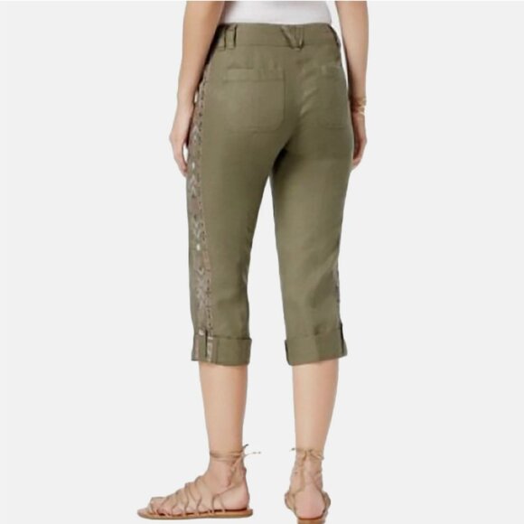 INC International Concepts 100% Linen Olive Green Boho Casual Pants Size 8 - Picture 2 of 13